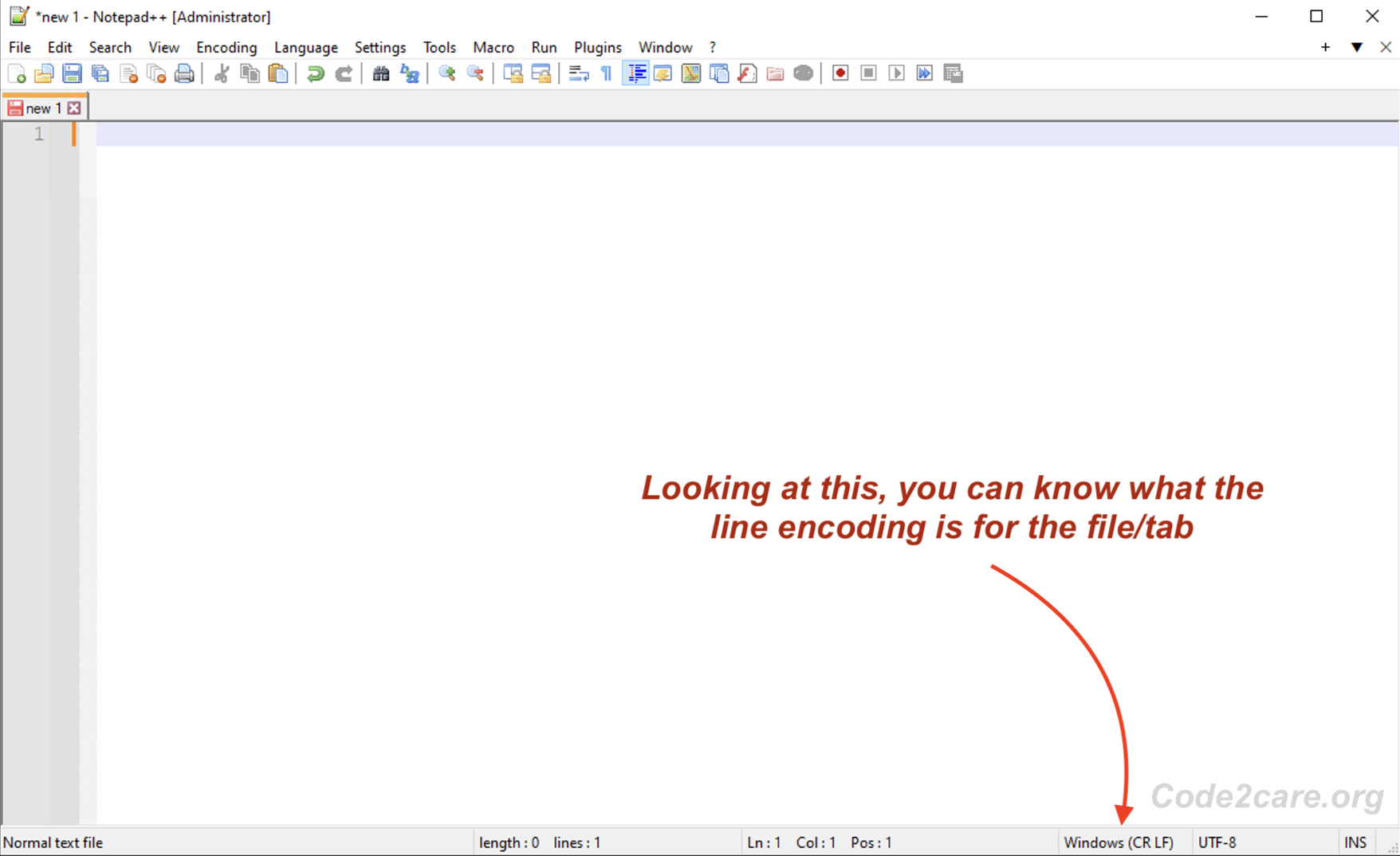 Notepad++ know file or line encoding